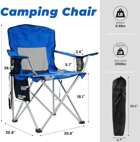 HULKFIT Folding Camping Chairs, Portable Outdoor Beach Lawn Chair for Adults with Carry Bag & Built-in Cup Holder, Casual Foldable Chair for Picnic Fishing Garden,Royal Blue