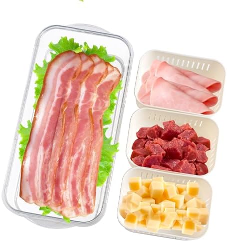 2Pack Divided Snackle Box Charcuterie Container Poratble Bacon Container for Refrigerator 3 Compartment Serving Veggie Tray with Lid Portable Travel Fruit Caddy for Cheese,Candy,Ham,Salad