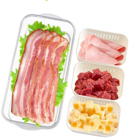 2Pack Divided Snackle Box Charcuterie Container Poratble Bacon Container for Refrigerator 3 Compartment Serving Veggie Tray with Lid Portable Travel Fruit Caddy for Cheese,Candy,Ham,Salad