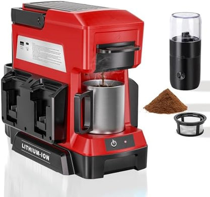 Taingwei Cordless Coffee Maker for Milwaukee M18 18V Battery, Portable Drip Coffee Maker with Electric Coffee Grinder for RV, Camping, Travel, Car, Hiking (Battery Not Included)