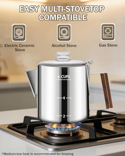 Coffee Maker 6 Cup Coffee Percolator 304 Stainless Steel Pot