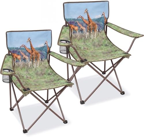 Camping Chairs 2 Pack with Animal Print,Folding Lawn Chair with Cup Holder & Carry Bag for Outdoor,Sports,Beach,Fishing,Sports