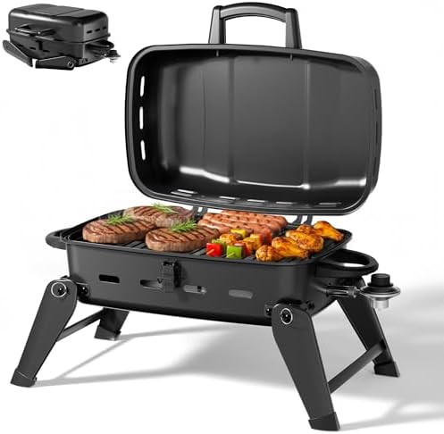 MASTER COOK 10,000 BTU Portable Gas Grill, Tabletop Small Propane Grill with Foldable Legs, Outdoor Compact BBQ for RV, Hiking, Camping, Patio, Tailgate