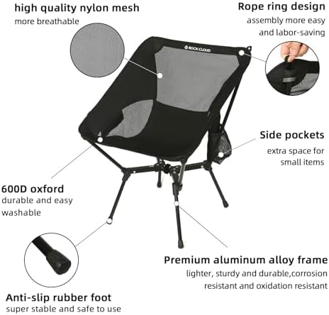 ROCK CLOUD Portable Camping Chair Lightweight Folding Chairs Outdoor for Camp Hiking Backpacking Lawn Beach Sports