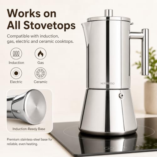 Mixpresso 9 Cup Stainless Steel Moka Pot Stovetop Espresso Coffee Maker