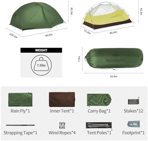 Naturehike Mongar Upgraded 1/2/3 Person Backpacking Tent,Waterproof Lightweight Camping Tent with Footprint