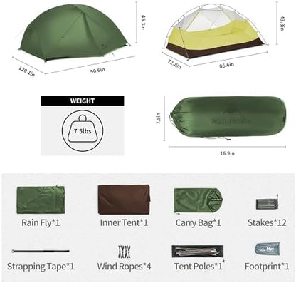 Naturehike Mongar Upgraded 1/2/3 Person Backpacking Tent,Waterproof Lightweight Camping Tent with Footprint