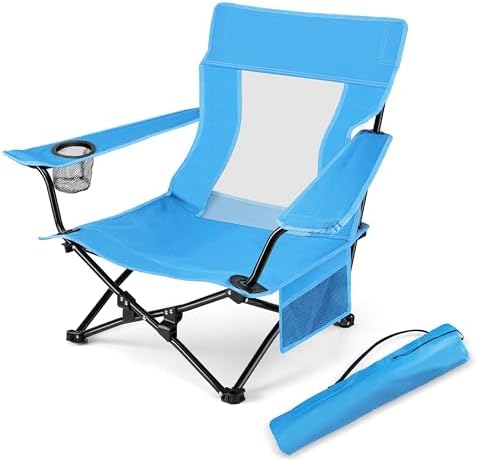 HaSteeL Low Beach Chairs, Folding Camping Lawn Chair for BBQ - Blue