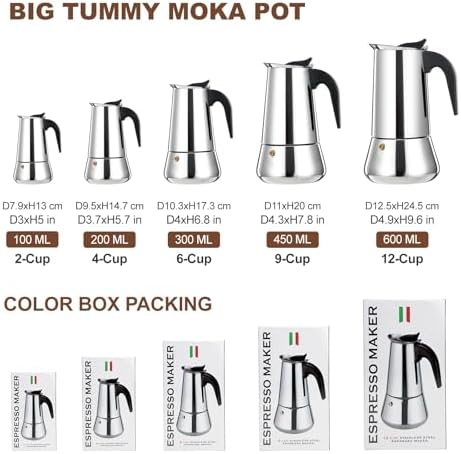 12 Cup Stovetop Espresso Maker Stainless Steel Moka Pot Stove Top Percolator Italian Coffee Makers Capable Mocha Greca Machine Cafe Classic Induction Cookers for Home and Camping 600ml 20oz
