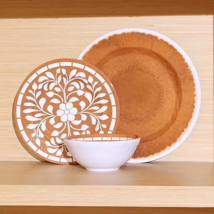Melamine Plates and Bowls Set - Brown-Yellow