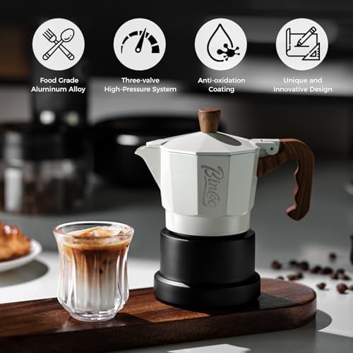 Bincoo Three Valve Espresso Maker Stovetop,Camping Moka Pot 2 Cup/120ML,Stove Top Espresso Italian Coffee Maker,Easy to Use