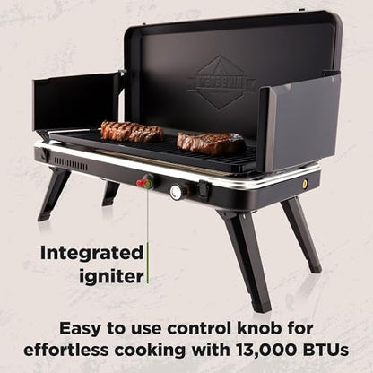 Hike Crew Gas Camping Grill | 13,000 BTU | Portable Propane Burner | Foldable Legs | Integrated Igniter & Included Regulator w/Stainless Steel Drip Tray | Wind Panels & Built-in Carrying Handle