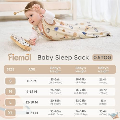 Baby Sleep Sack 0-6 Months 0.5 Tog Soft Sleeping Bag 100% Cotton