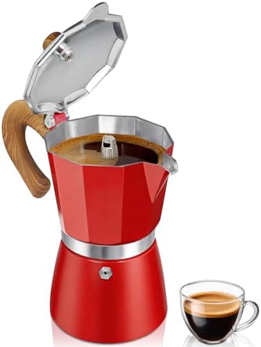 Coffee Maker Stovetop Espresso Maker 12 Cup Aluminum Moka Pot Percolator 20oz 600ml Easy Brewing for Electric Ceramic Stoves Home Camping Italian Cuban Café Classic Red