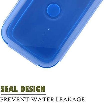 4 Pack Collapsible Silicone Food Containers Storage Lunch Bento Box with Lid BPA Free for Camping, Hiking (Blue, 4PC)