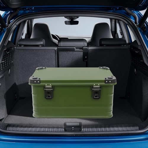 Aluminum Storage Box with Lid, 50L/13.21Gal Heavy Duty Overland Storage Box Stackable Trunk Organizer with Handles & Latches for Truck Bed SUV Camping Outdoor Home Organization