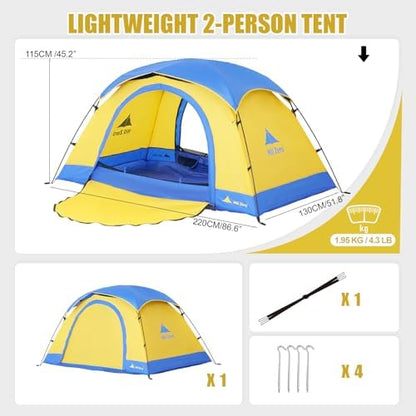 Tulip 2P Backpacking Tent – 3 Season Camping Tent,with Double Door, Waterproof Windproof Lightweight Easy Set Up 3 Season 2 Person Tent Camping, Hiking, Beaches, Picnic, Mountaineering