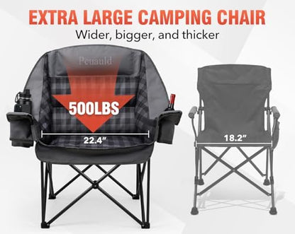 Camping Chairs for Adults 2 Pack Heavy Duty Padded Folding XL Camp Chair with Cup Holder, Supports 500lbs, Oversized Large Outdoor Widen Comfy Lawn Chairs for Tailgating Sports Beach