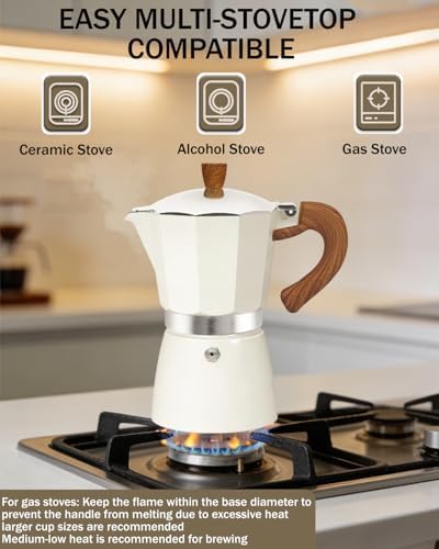 Coffee Maker Stovetop Espresso Maker 9 Cup Aluminum Moka Pot Percolator 15oz 450ml Easy Brewing for Electric Ceramic Stoves Home Camping Italian Cuban Café Classic White