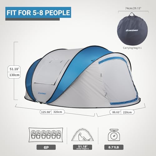 EchoSmile Instant Pop Up Camping Tent, 2/4/6 Person Easy Setup Tent