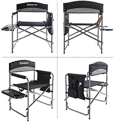 KingCamp Heavy Duty Camping Directors Chairs Supports 400lbs for Adults, Padded Folding Portable Camping Chair with Side Table Storage Pockets Carry Straps