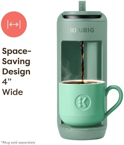 Keurig K-Mini Mate Single Serve K-Cup Pod Coffee Maker, Brews Up to 12 oz Cup, Compact Portable Coffee Machine for Small Spaces, Great for Dorms & Offices, Glamping Green