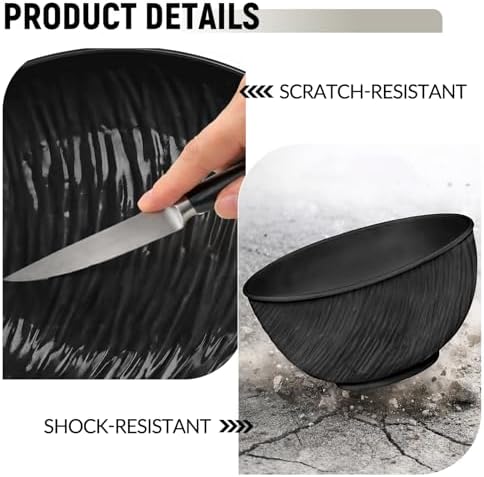 18-Piece Black Wheat Straw Dinnerware Set for 6 (6 Plates, 6 Bowls, 6 Cups) - Heavy Duty Unbreakable Rock-Textured Set, Elegant Microwave Safe & Reusable for Camping & Outdoor Use