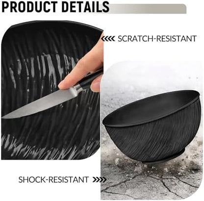 18-Piece Black Wheat Straw Dinnerware Set for 6 (6 Plates, 6 Bowls, 6 Cups) - Heavy Duty Unbreakable Rock-Textured Set, Elegant Microwave Safe & Reusable for Camping & Outdoor Use
