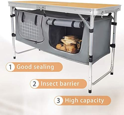 Folding Camping Table with Storage Lightweight Camp Tables Portable Indoor/Outdoor Collapsible Table Height Adjustable Camp Kitchen Perfect for Picnic, Beach, Travel, Tailgating, Backyards, BBQ, Party