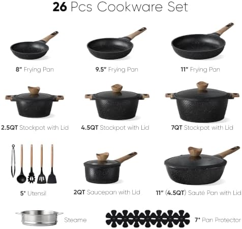CAROTE 26pcs Nonstick Pots and Pans Set, Cookware Sets