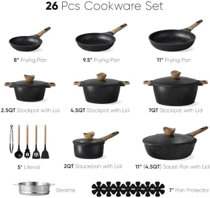 CAROTE 26pcs Nonstick Pots and Pans Set, Cookware Sets