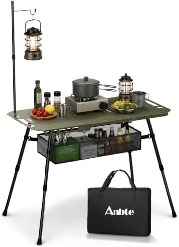 Anbte Tactical Folding Camping Table, 14-23.2 in Adjustable Legs, Aluminum