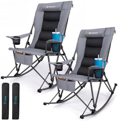 FUNDANGO Oversized Rocking Camping Chair 2 Pack Padded Folding Camp Chairs