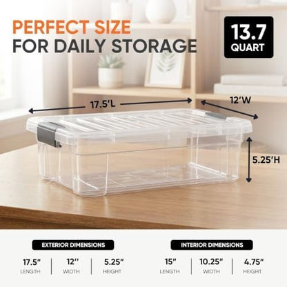 Superio 13.7 Quart Clear Plastic Storage Bin with Lid, Stackable Organizer Box, BPA-Free Storage Container for Home, Garage, School & Office, 3 Pack