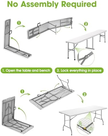 Pureegg 6FT Folding Table and 2 Chairs Set, Sturdy, Picnic, White
