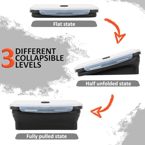 Collapsible Silicone Food Storage Containers Set with Lid & Air Vent,Foldable Lunch Containers(4PCS,Black,40oz)