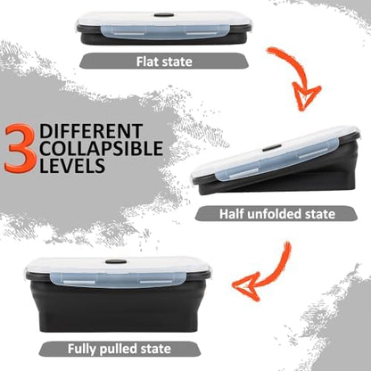 Collapsible Silicone Food Storage Containers Set with Lid & Air Vent,Foldable Lunch Containers(4PCS,Black,40oz)