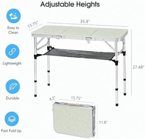 Folding Camping Table,35"L x16"W Aluminum Camp Table with Adjustable Height