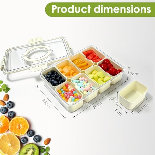 HRXFOZ Divided Serving Tray with Lid and Handle,8 Compartments Snacks Box,Snack Fruit and Veggie Tray,Portable Platter for Candy Fruits Nuts Snack Party Entertaining Picnic (1 PCS)