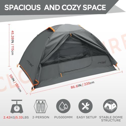 Clostnature 1/2/3/4 Person Lightweight Backpacking Tent, Easy Setup Tent