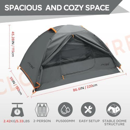 Clostnature 1/2/3/4 Person Lightweight Backpacking Tent, Easy Setup Tent