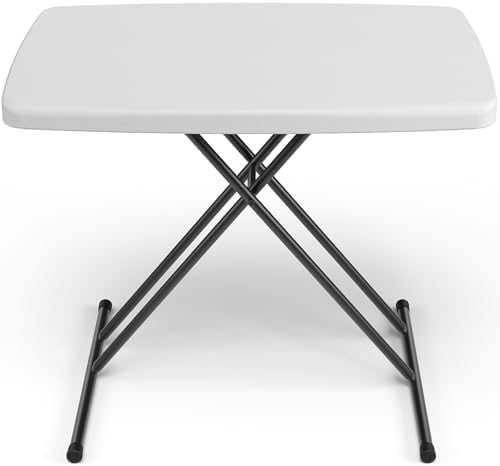 30in Folding Table, Portable Picnic Table with Adjustable Height, Foldable TV Tray Table & Laptop Desk for Small Spaces, Patio, Camping, BBQ, No Assembly Needed, White