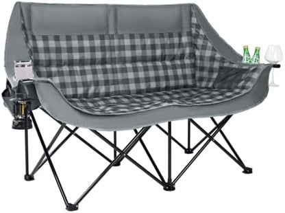 Double Camping Chair 2 Person Loveseat, 800LBS Heavy Duty Chair, Plaid