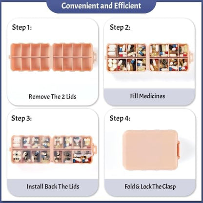 Foldable Portable 7 Day Pill Organizer 2 Times a Day, AM PM Weekly Pill Box