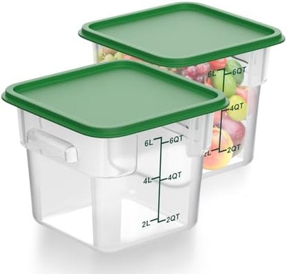 FoldTier 2 Pieces Square Food Storage Containers Polycarbonate Clear Food Container with Lid Commercial Food Storage with Graduations for Commercial Kitchen Dough Marinating Meat(Green, 6 Qt)