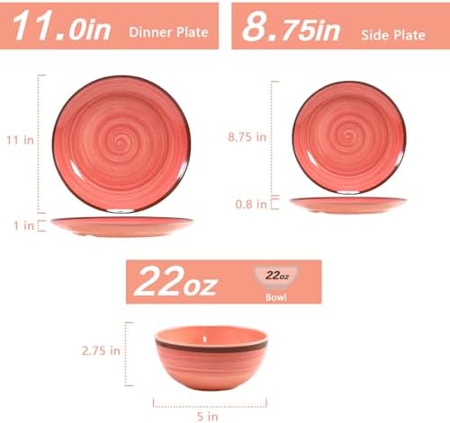 Melamine Dishware Sets, Unbreakable Dinnerware Sets for 4, Pink Swirled