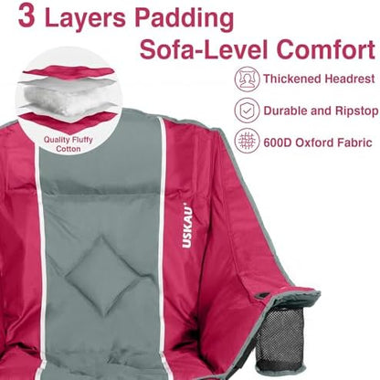 Oversized Camping Chair for Adults - Heavy Duty 400 lbs Padded Folding Chair with Wine Glass Holder, 2 Cup Holders & Side Pockets, Portable Carry Bag for RV, Tailgating, Lawn