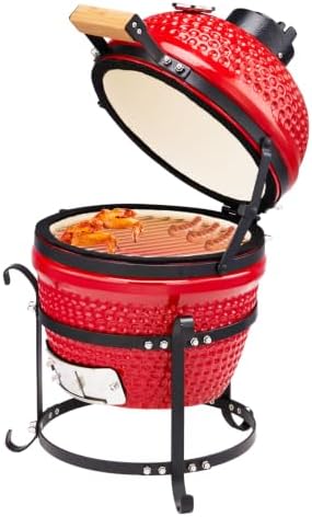 Outvita 13" Round Kamado Charcoal Grill, Portable, Red