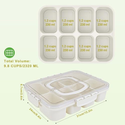 Caperci Snackle Box Container with Handle, 8-Compartment Serving Tray