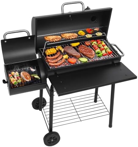 Realcook Charcoal Grills with Offest Smoker: Spacious Barrel Charcoal Grill